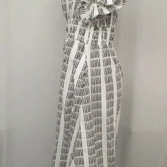 NEW MAEVE Womens Midi Dress White/Black Puff Sleeve Square Neck Smocked - Picture 2 of 8